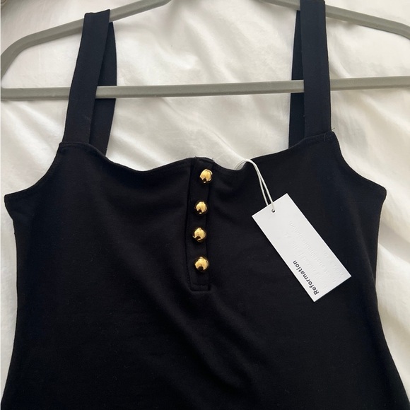 Reformation Black Mini Dress with Gold Buttons - Picture 2 of 3